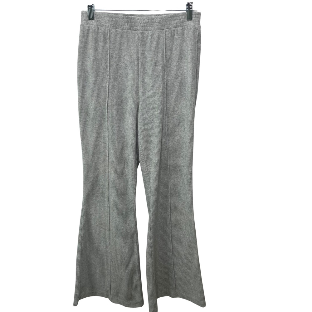 Aerie Womens Gray Ribbed Flare Wide Leg Lounge Pants M Regular Seam Detail Cozy